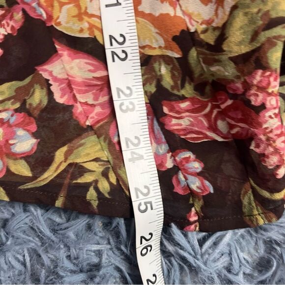 CAbi Sheer Silk Floral Pintucked Velvet Buttoned Shirt Brown Size M - Picture 6 of 7